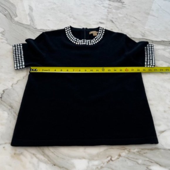 MICHAEL KORS BLACK SHORT SLEEVE CASHMERE CRYSTAL SWEATER SIZE L - Picture 11 of 15